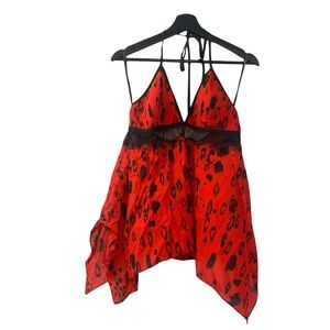 Bebe NEW Leopard Square Hem Halter Red Black Medium Club Tropicana Sexy Flirty
